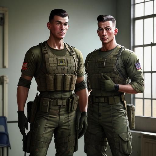 Two army men, waiting in nothing but their briefs in the inf...