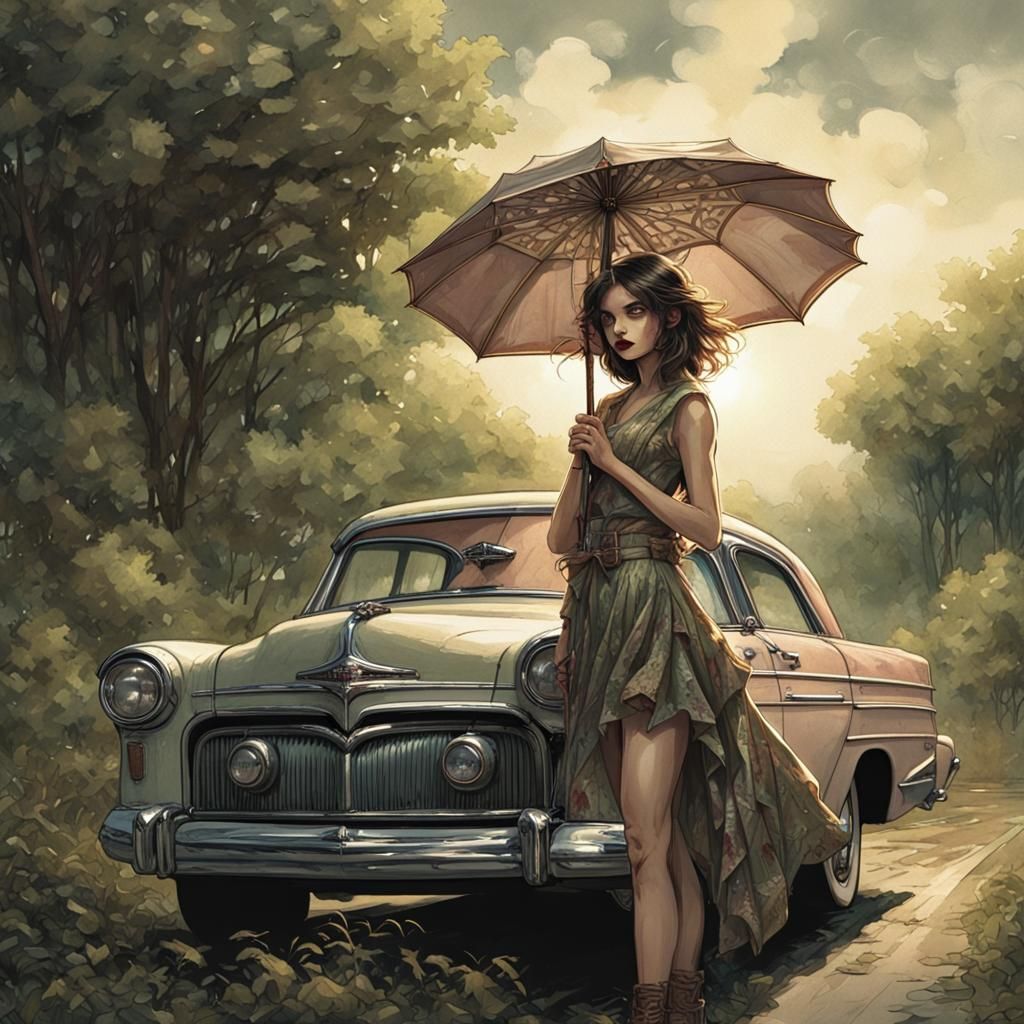 Dark Fantasy Comic Art: Girl with Parasol