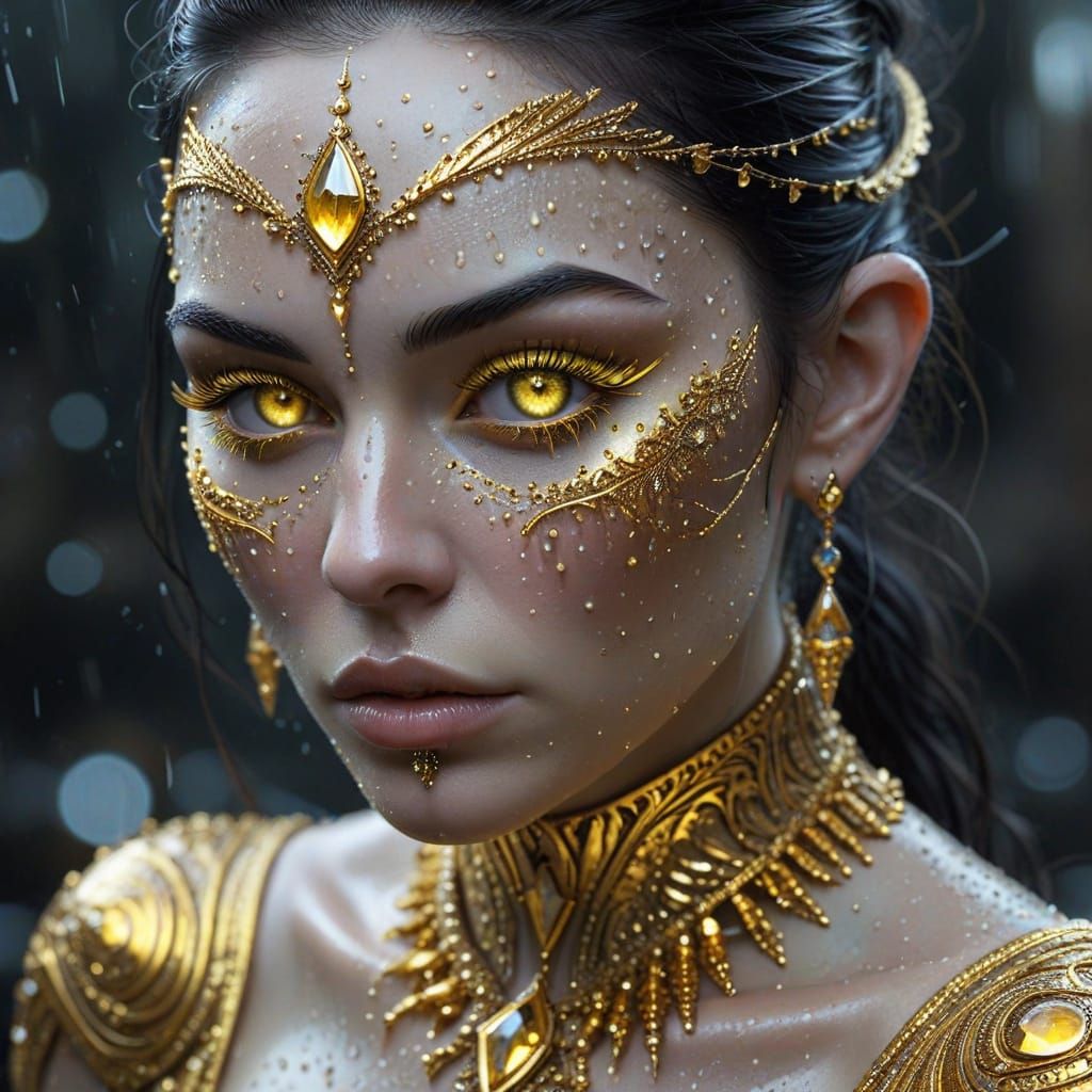 Woman with Yellow Eyelashes and Gold Details