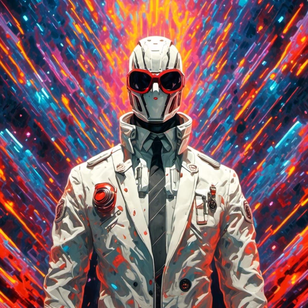 Surreal Portrait of Man in White Coat