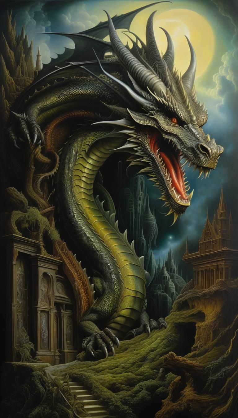 Dragon Painting at Cryptid Museum in Surreal Style