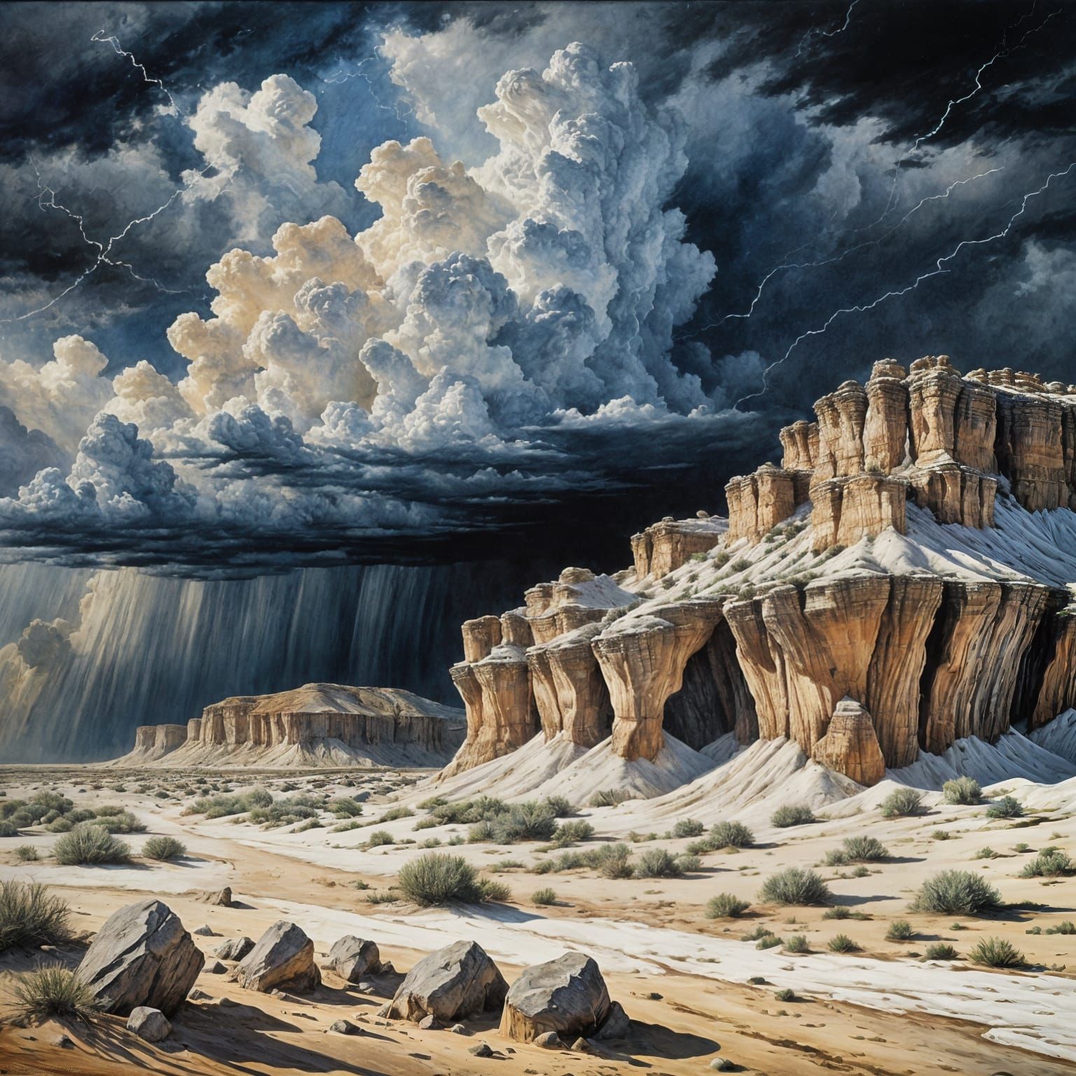 Stormy Desert Landscape in Impressionistic Oil Painting Styl...