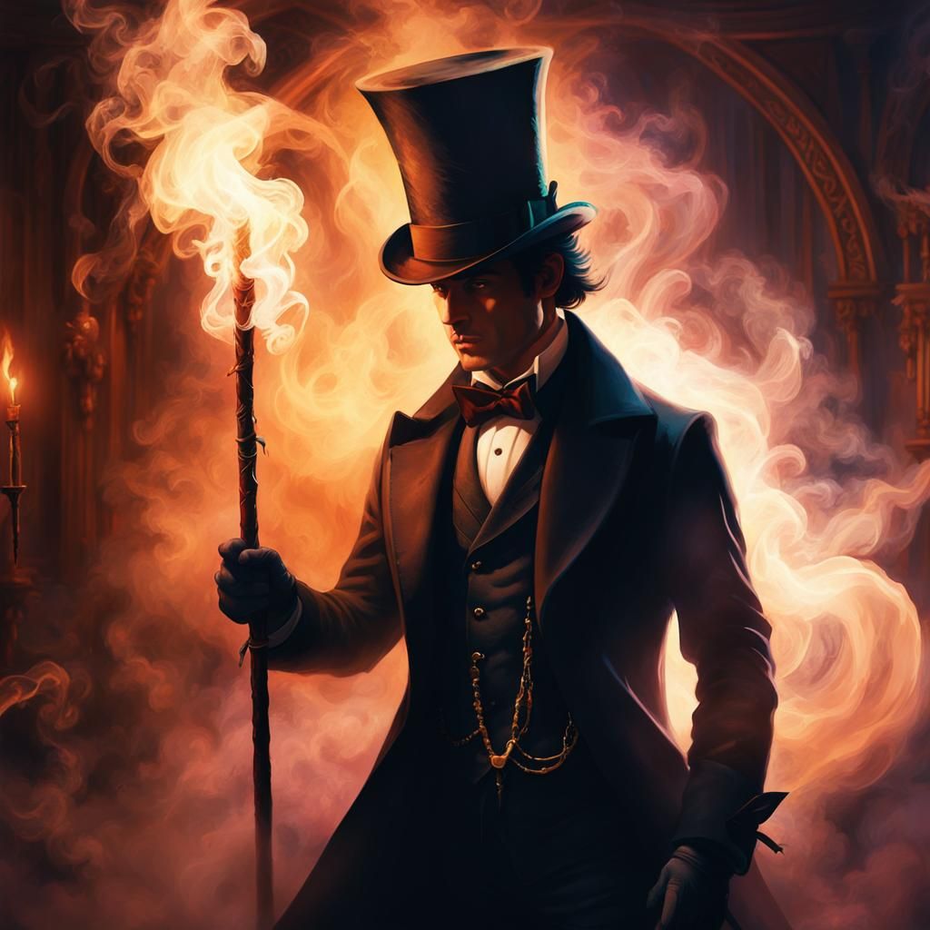 Magical Man in Smoke with Runes, Fantasy Art