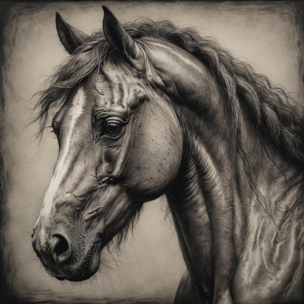 charcoal anatomy of a horse inspired by Leonardo da Vinci