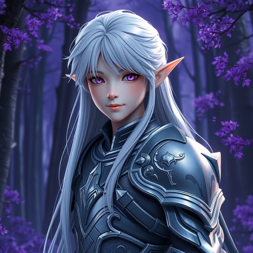 Mystical Elf in Purple Forest: 3D Anime Art