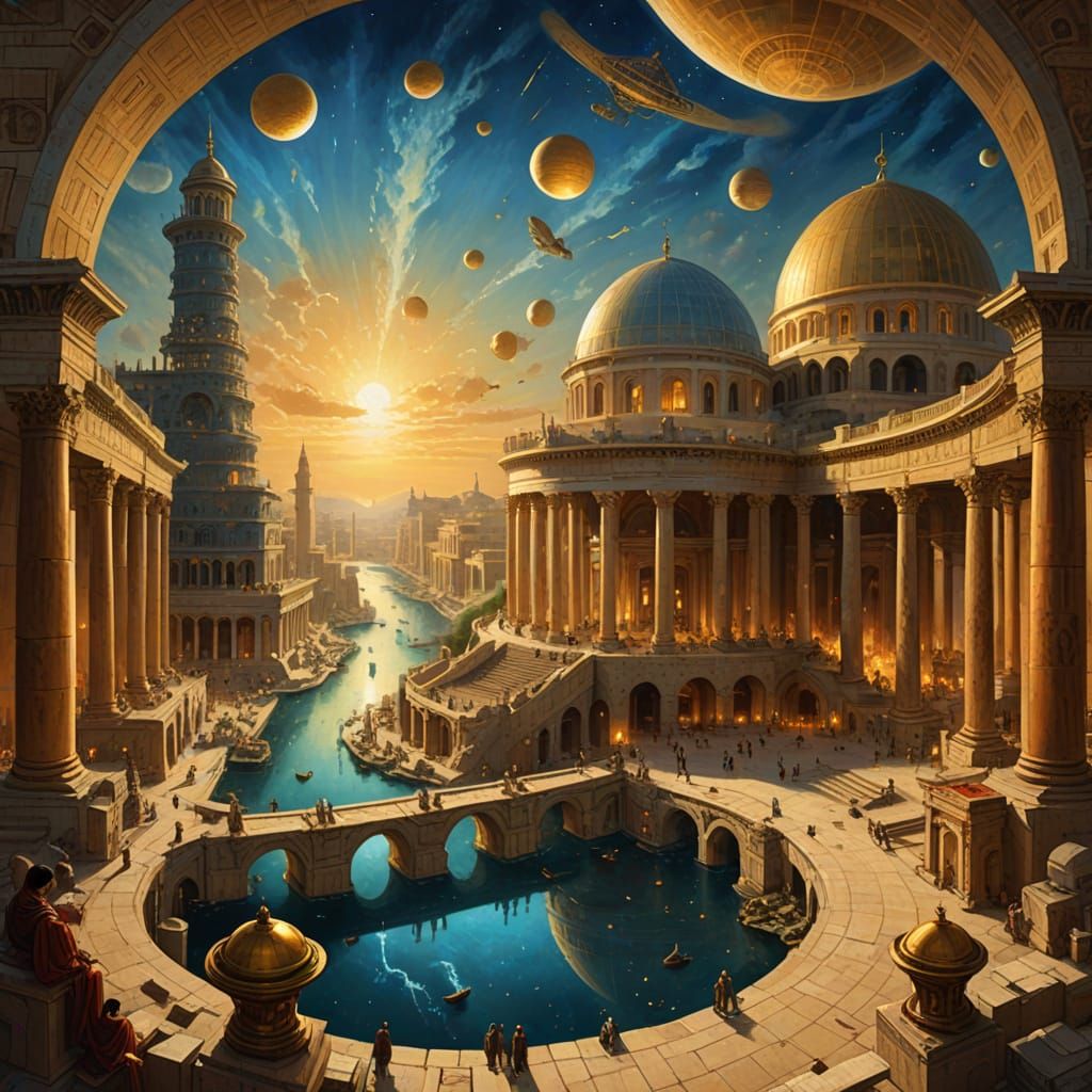The Grand Library of Alexandria in Painterly Style