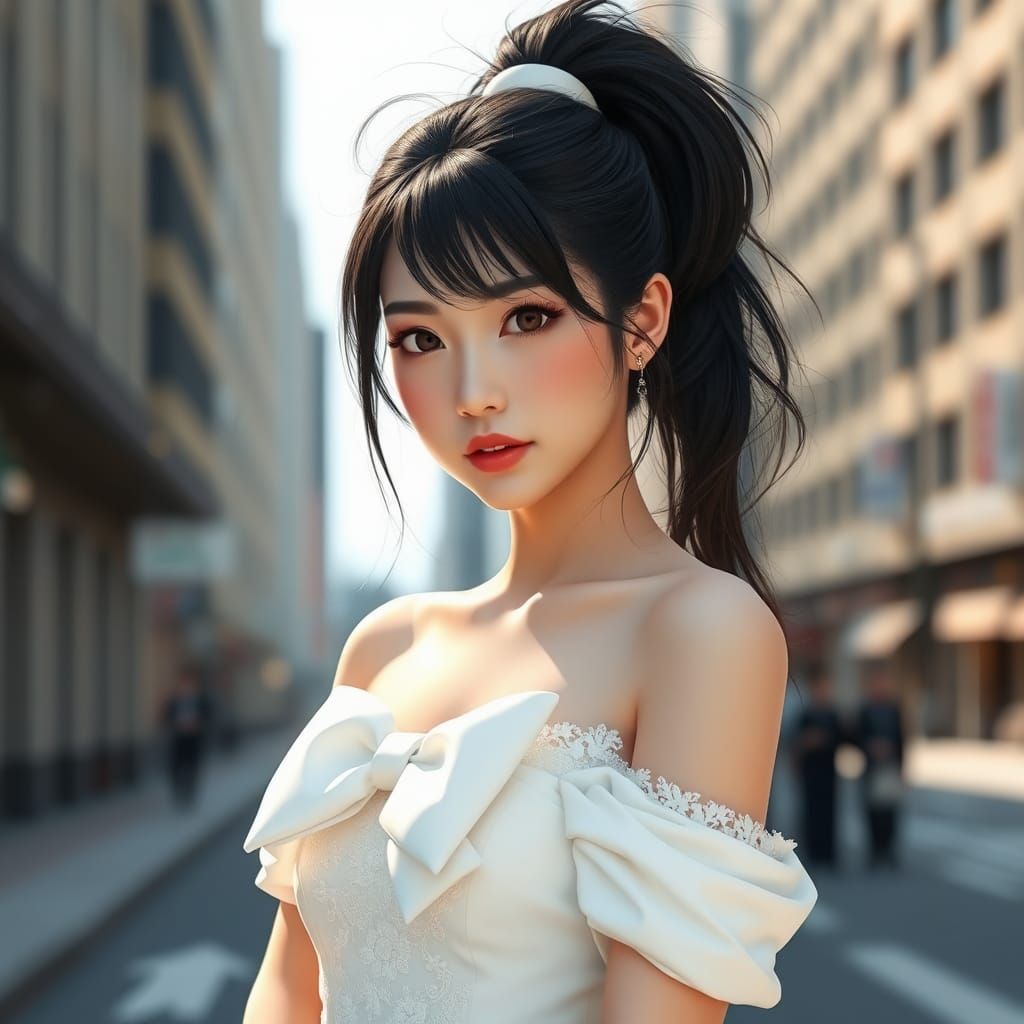 Elegant Asian Woman in Wedding Dress: 3D Anime Art