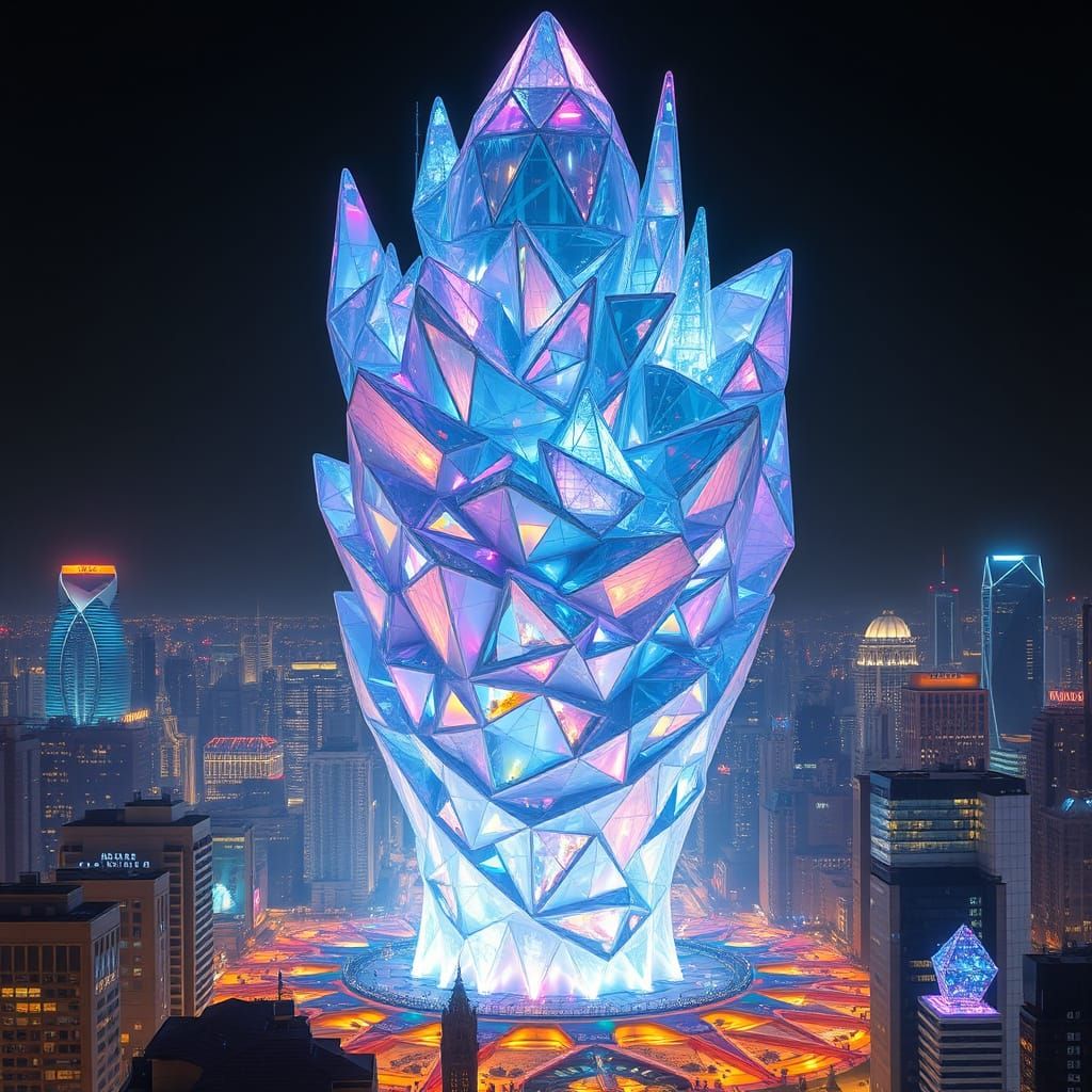 Futuristic Metropolis Megastructure in Bioluminescent Style