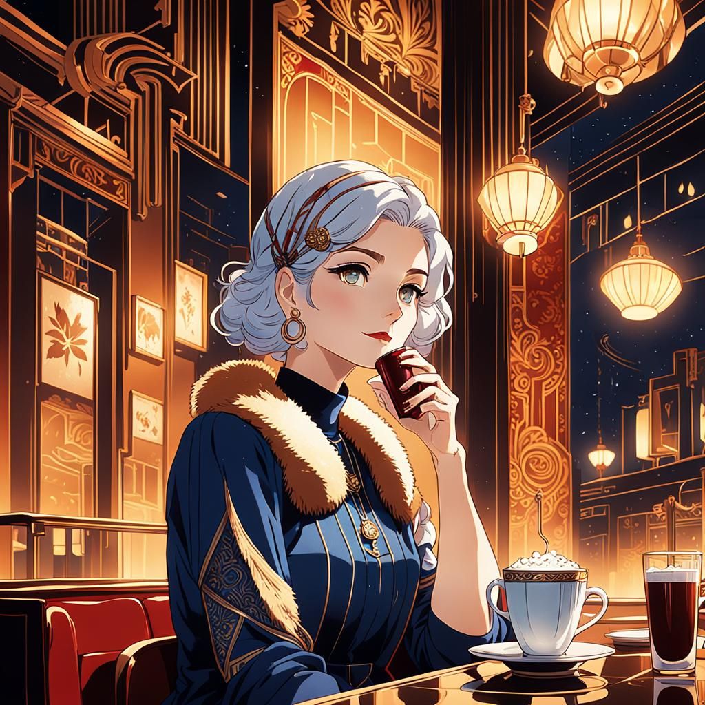 Art Deco Winter Night in an Italian Bar