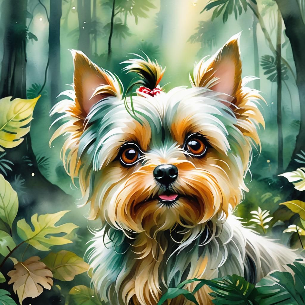 Watercolour Yorkshire Terrier Forest