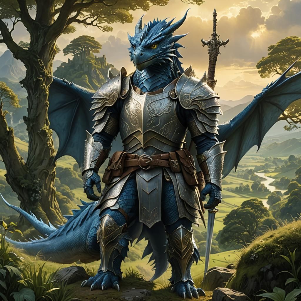 Blue Dragon, Orc, and Owl in English Countryside