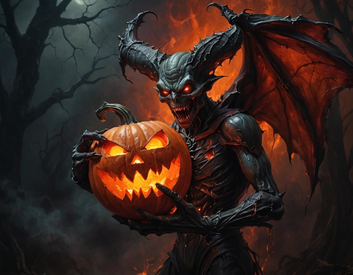 Vampire Demon with Jack O'Lantern in Metarealism Style