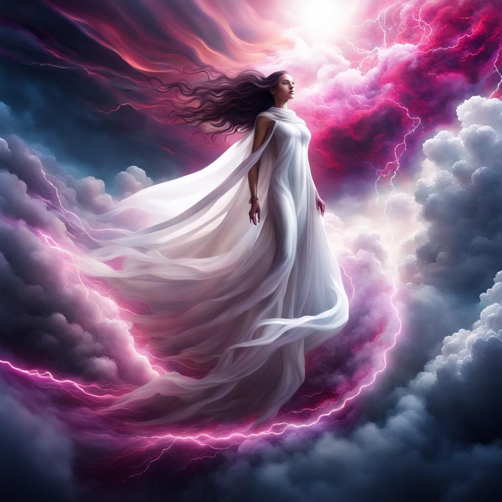 Woman in Flight in Cosmic Biomechanical Setting