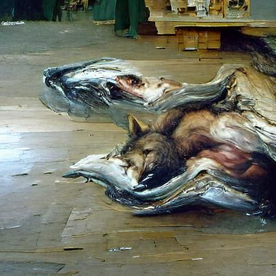 Wolf Head Split in Half as Oil Painting