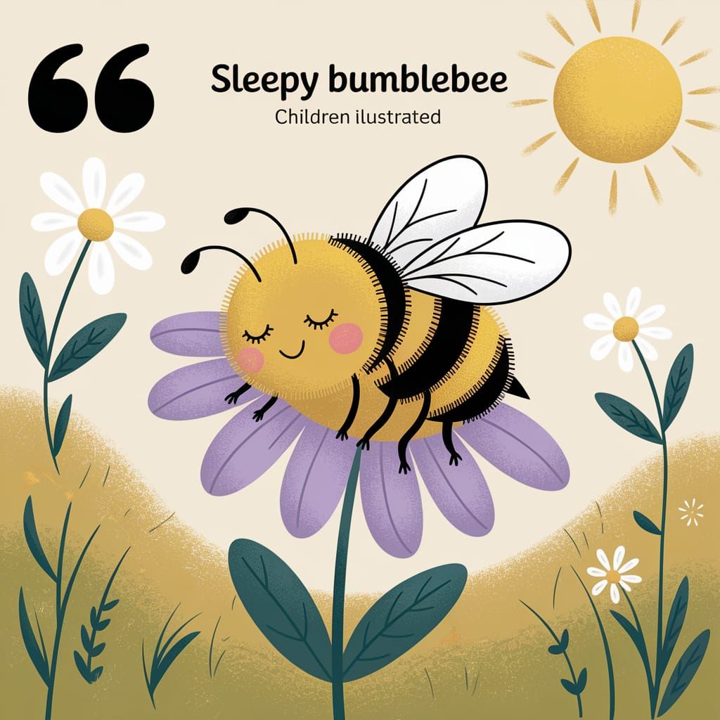 Sleepy Bumblebee in Sunny Meadow: Children's Illustration