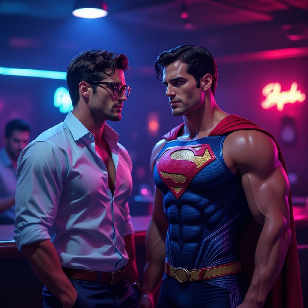 Shirtless Men at a Nightclub in Cinematic Lighting