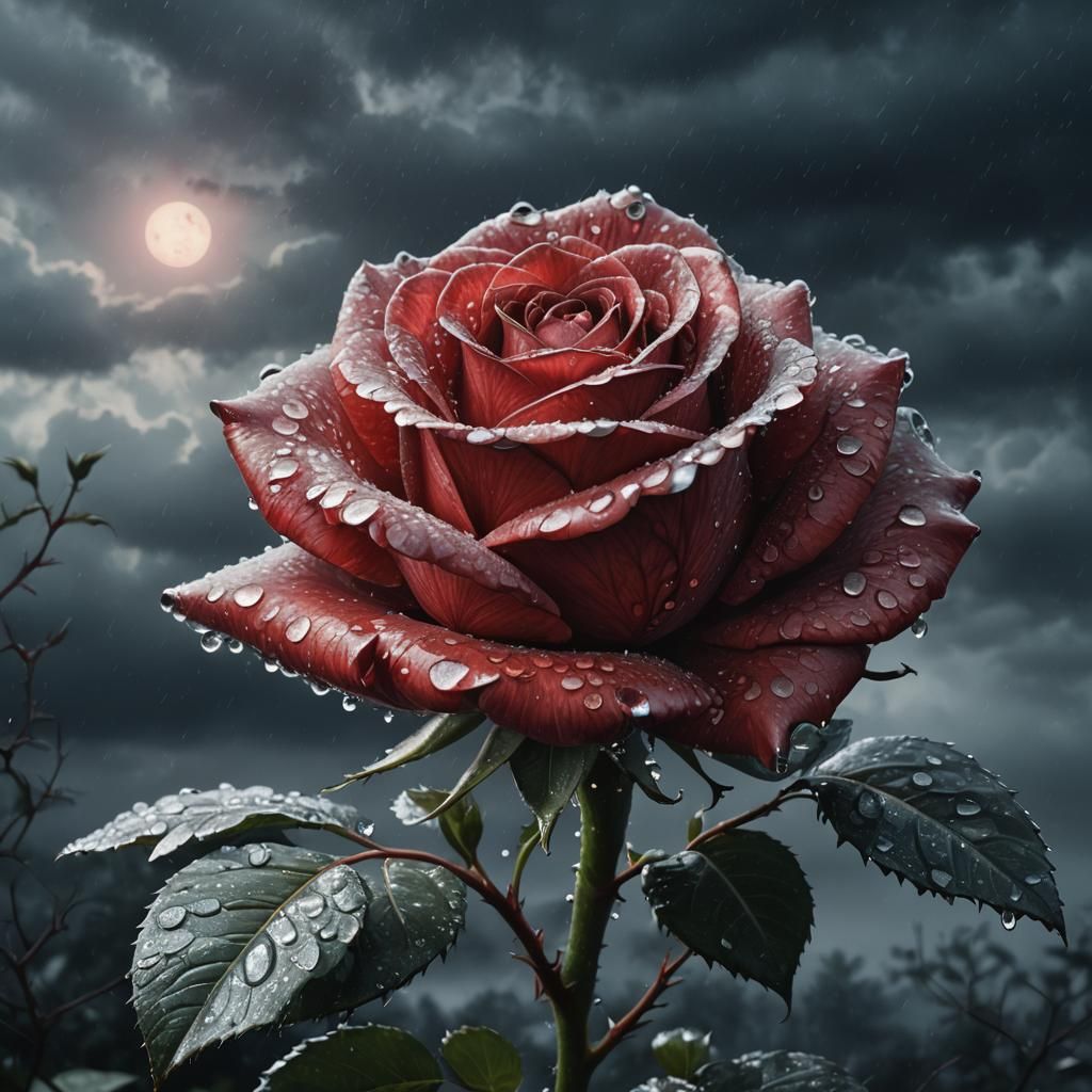 Icy Red Rose: Photorealistic Fantasy Art