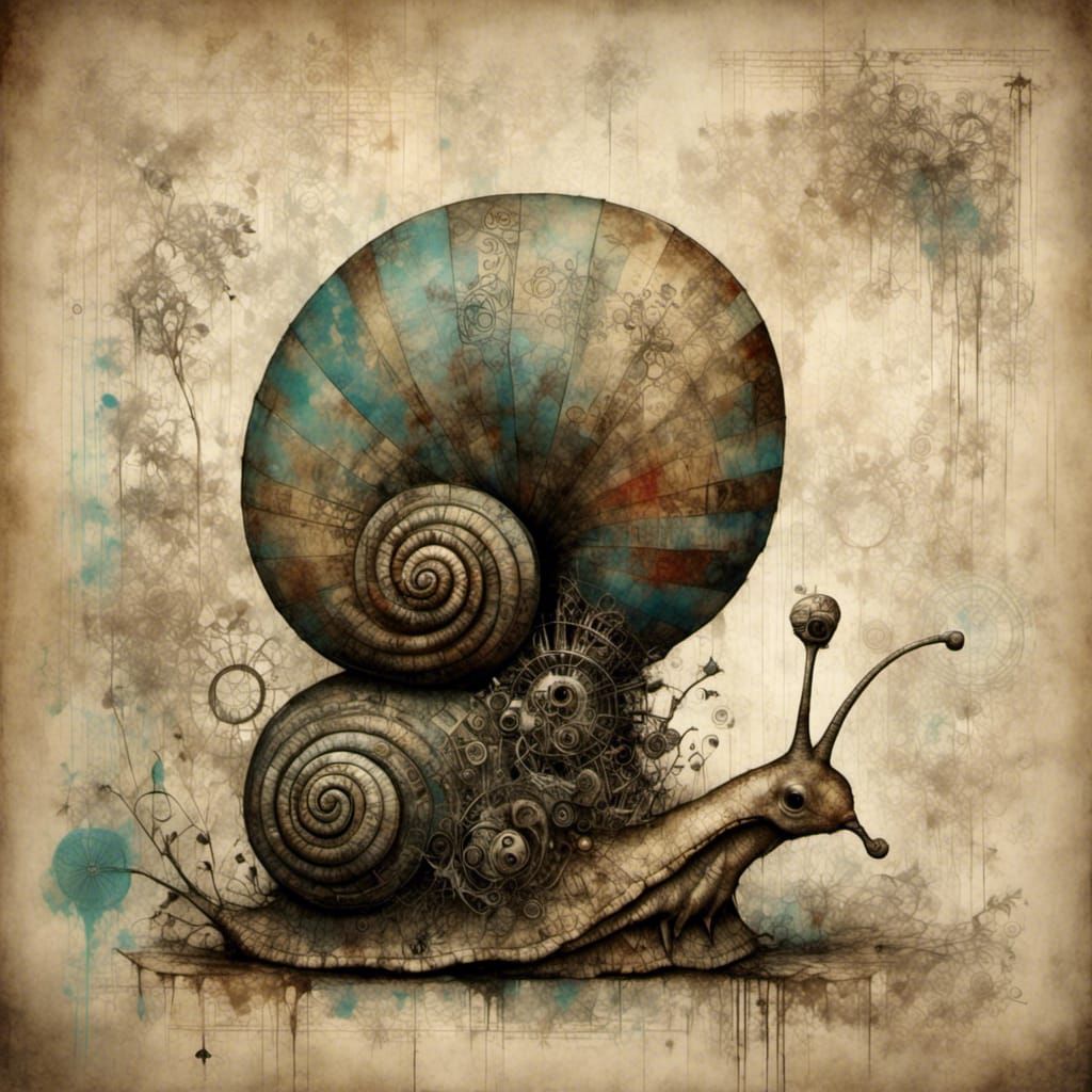 Whimsical Snail in Botanical Garden with Alcohol Ink