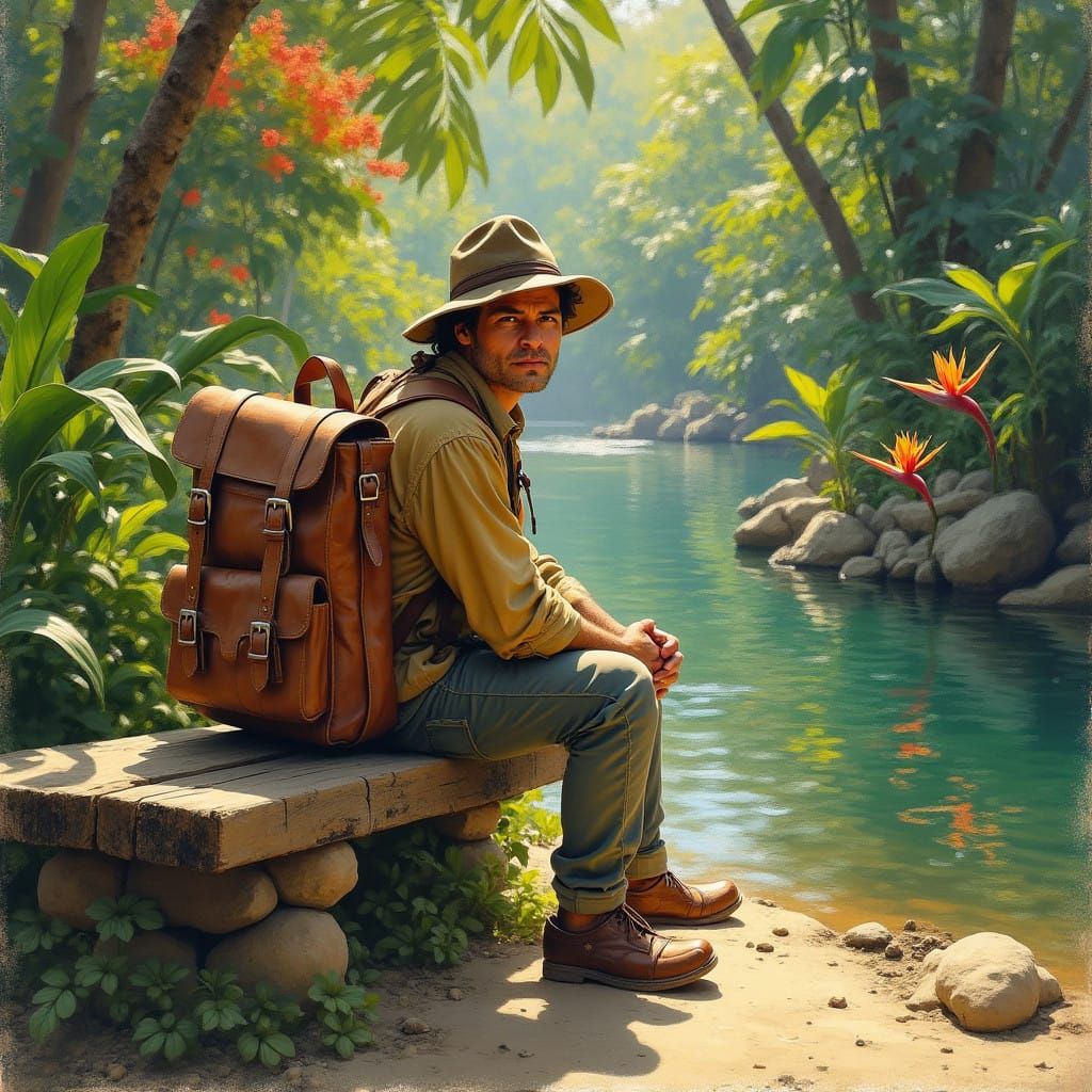 Romantic Tropical Oasis with Wandering Traveller