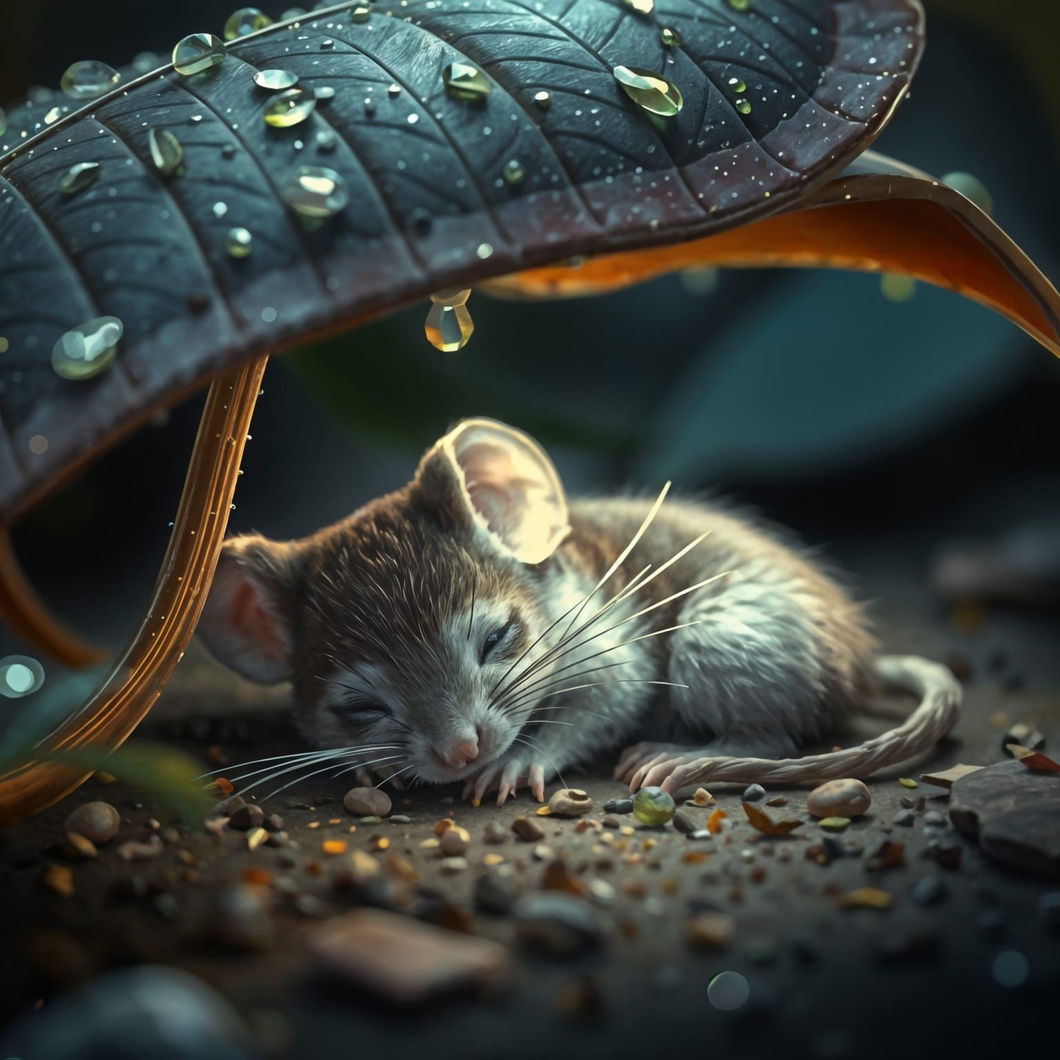 Whimsical, Hyper-Real Chibi Mouse Dreams Under Sparkling Dew...