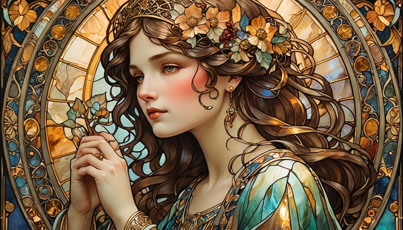 Art Nouveau Stained Glass Portrait of Justice