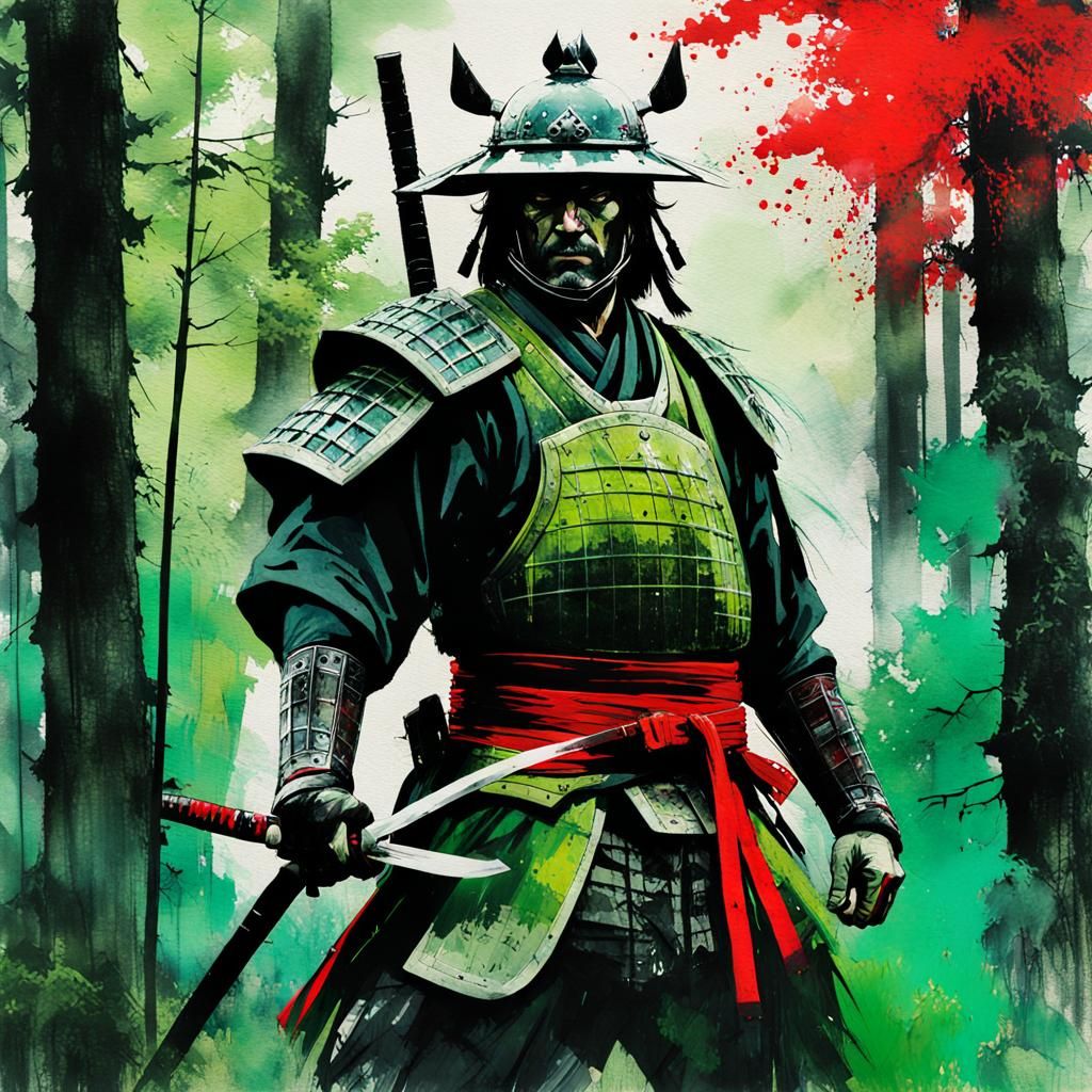 Samurai Double Exposure Portrait in Forest