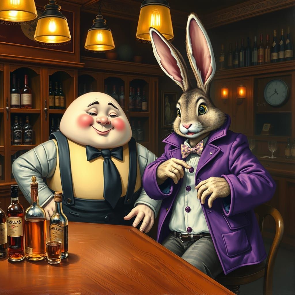 Humpty Dumpty and Easter Bunny at the Bar