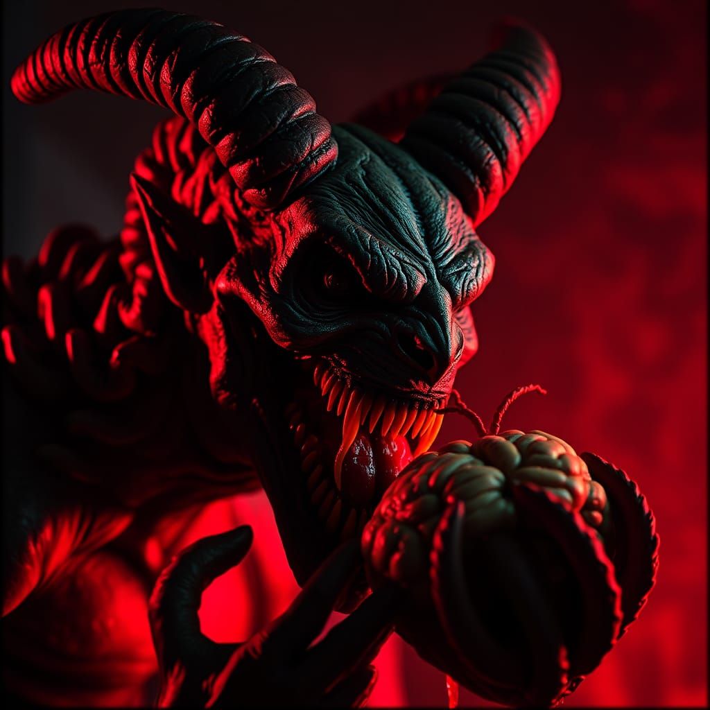 Demonic Deity Devouring Human Organs: Hyperrealistic Renderi...