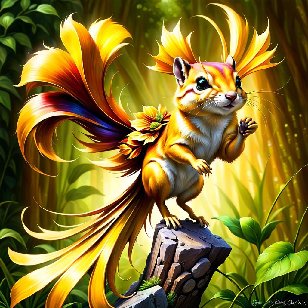Golden Phoenix Chipmunk: Digital Matte Painting