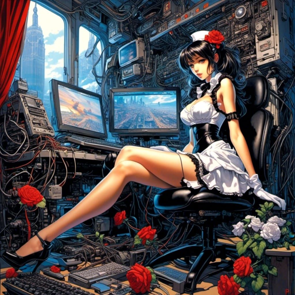 Woman on Motherboard: Figurative Art Painting