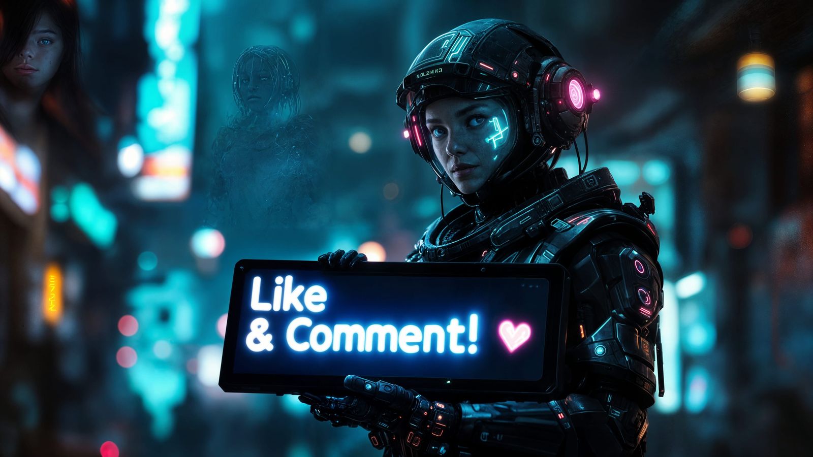 Cyberpunk Character Holding a Glowing Sign