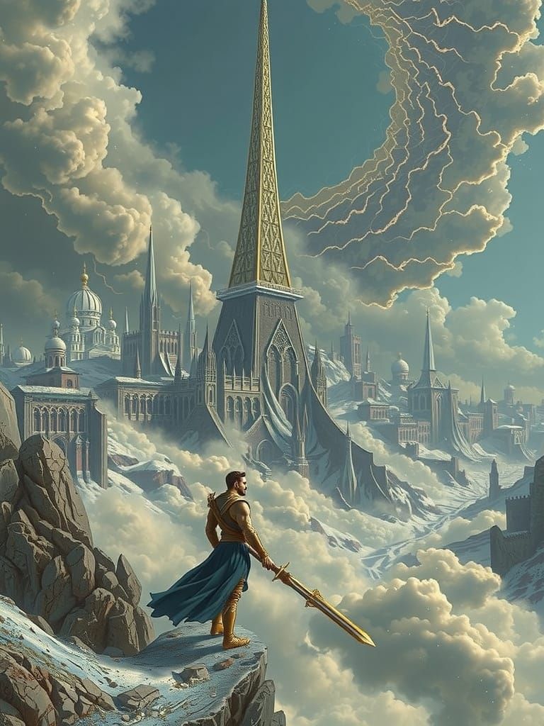 Mystical Figure in Surreal Biomechanical Kingdom