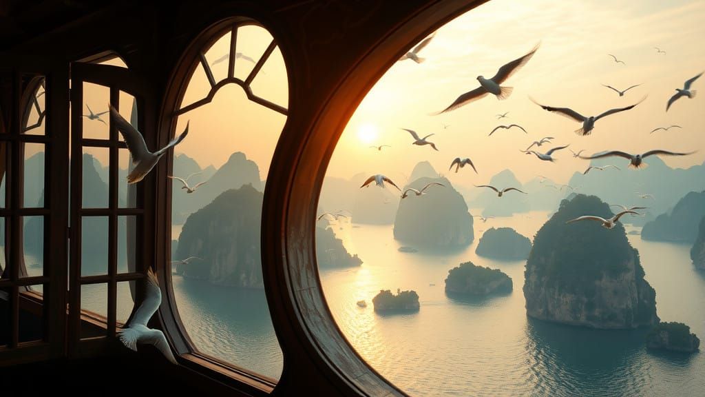 Ethereal Ha Long Bay Landscape with Serene Atmosphere