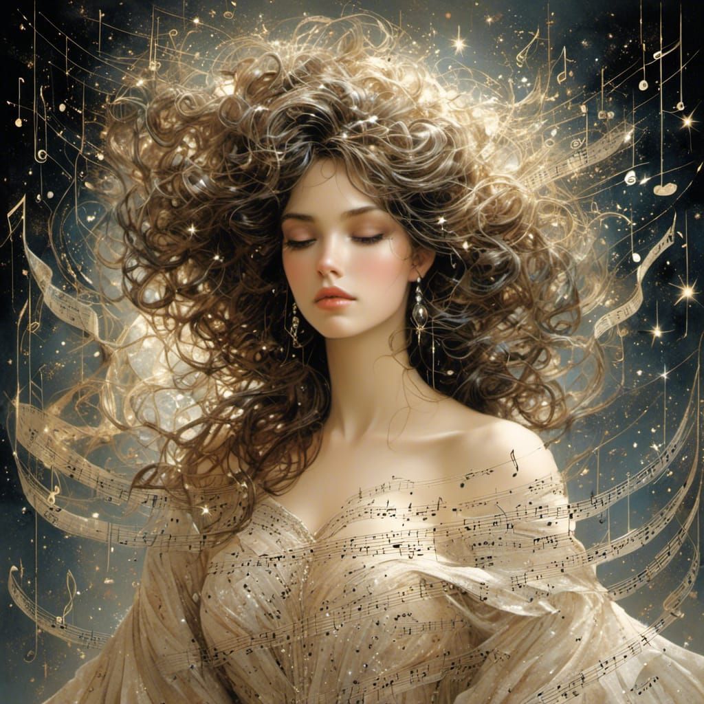 Woman in Star Gown: Ethereal Fantasy Art