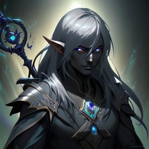 Happy Drow Bard with Rapier, Fantasy Portrait