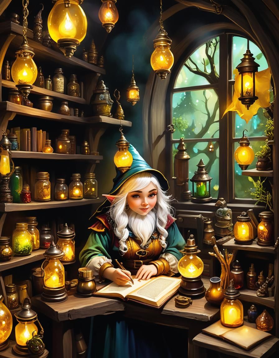 Gnome Wizard in Laboratory: Alcohol Ink Style