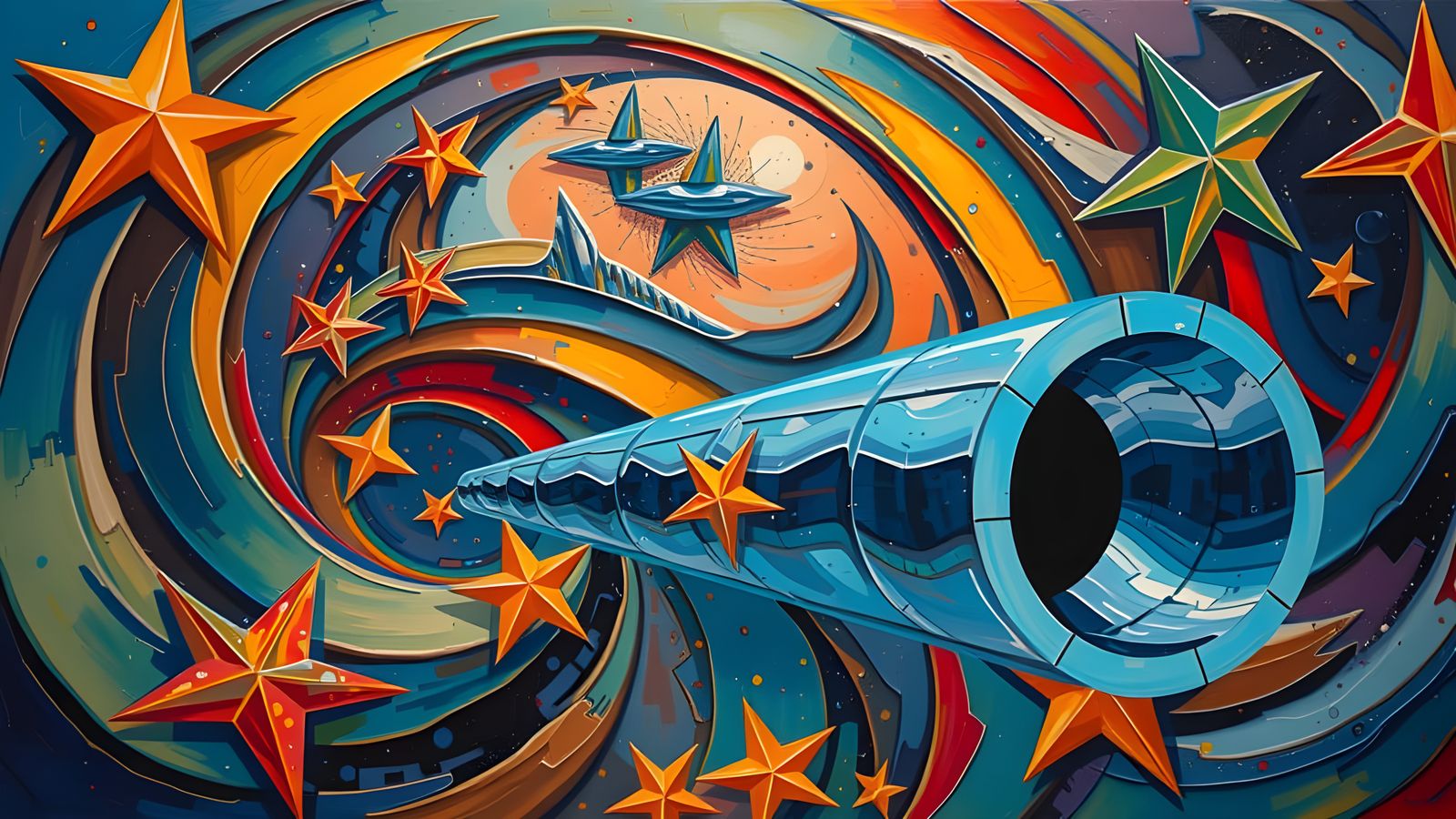 Surreal Cosmic Dance in Vibrant Impasto Oil