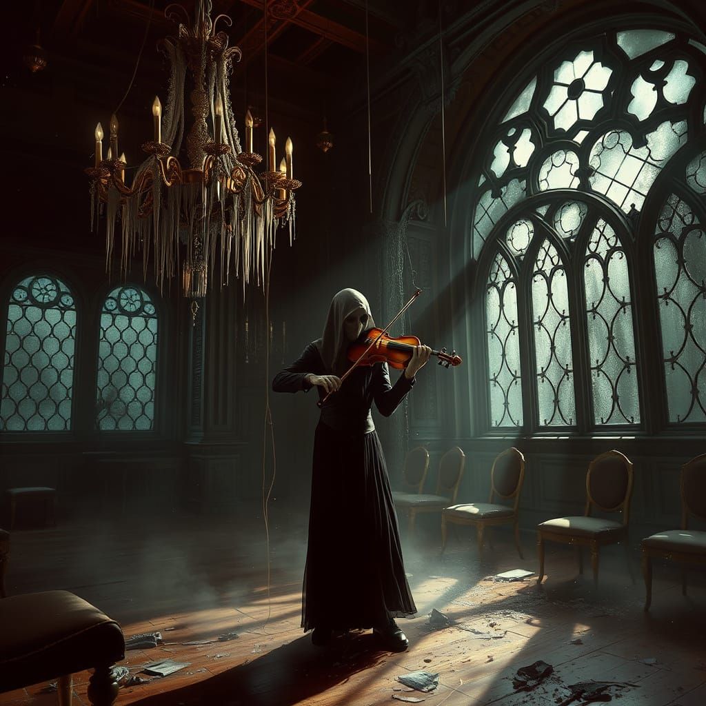 Spectral Musician in Gothic Ballroom