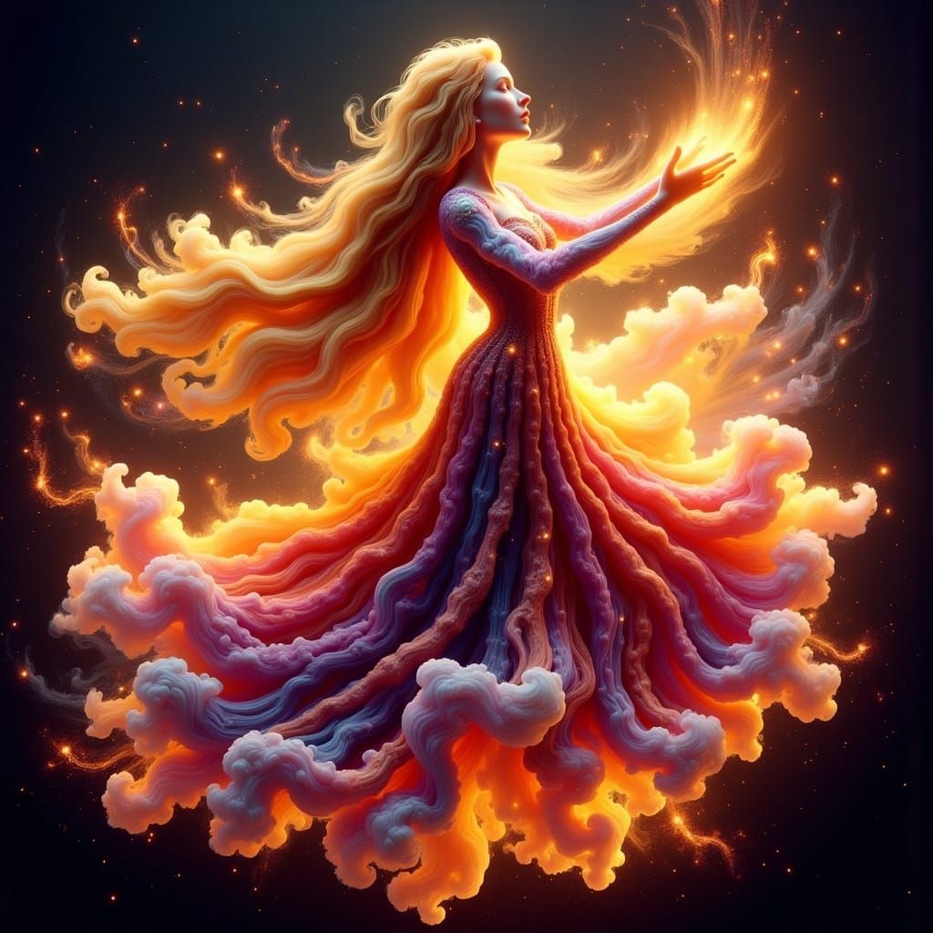 Princess Rapunzel in Starry Night Sky, Digital Art