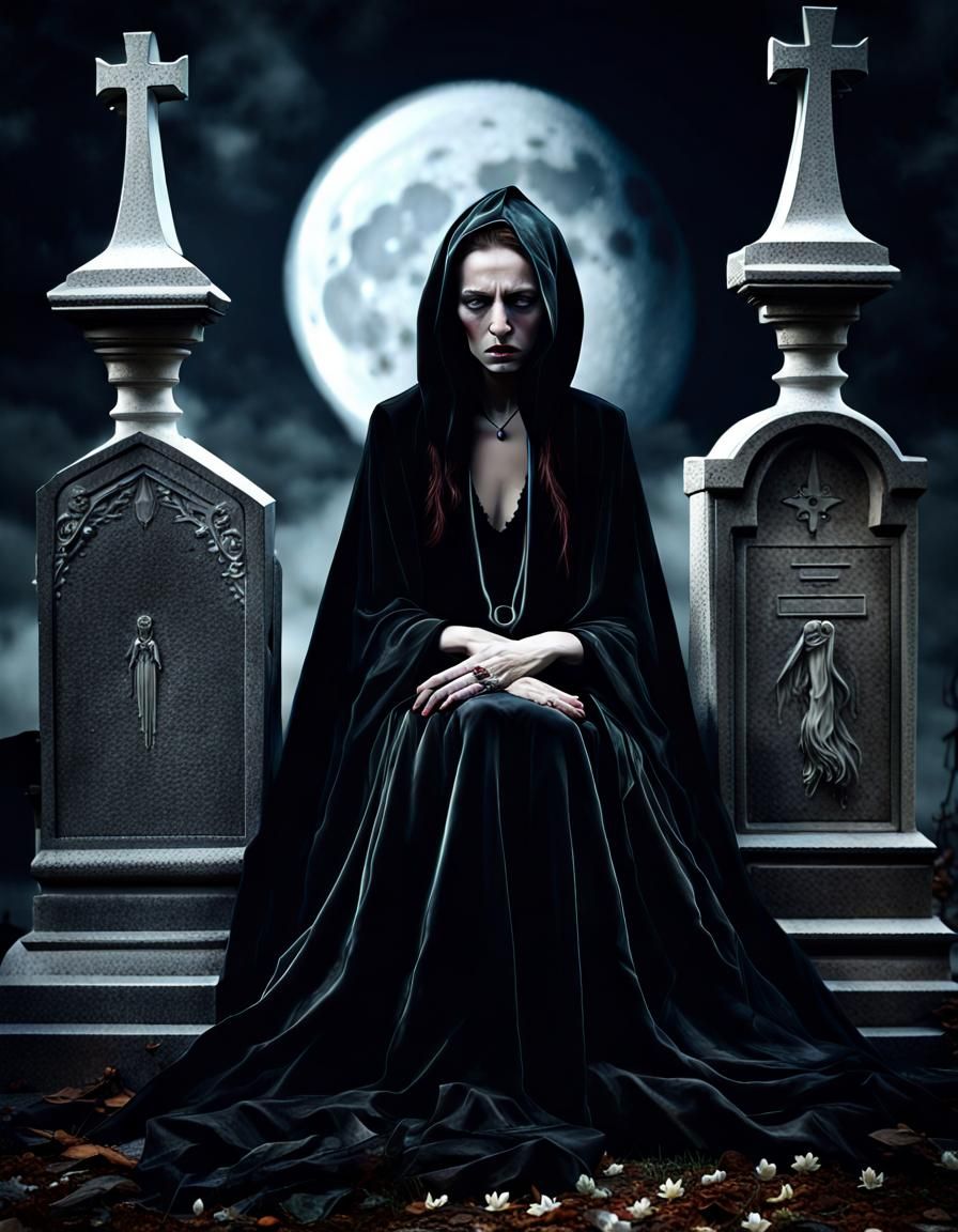 Grievous Witch Crying in Cemetery, Gothic Macabre Art