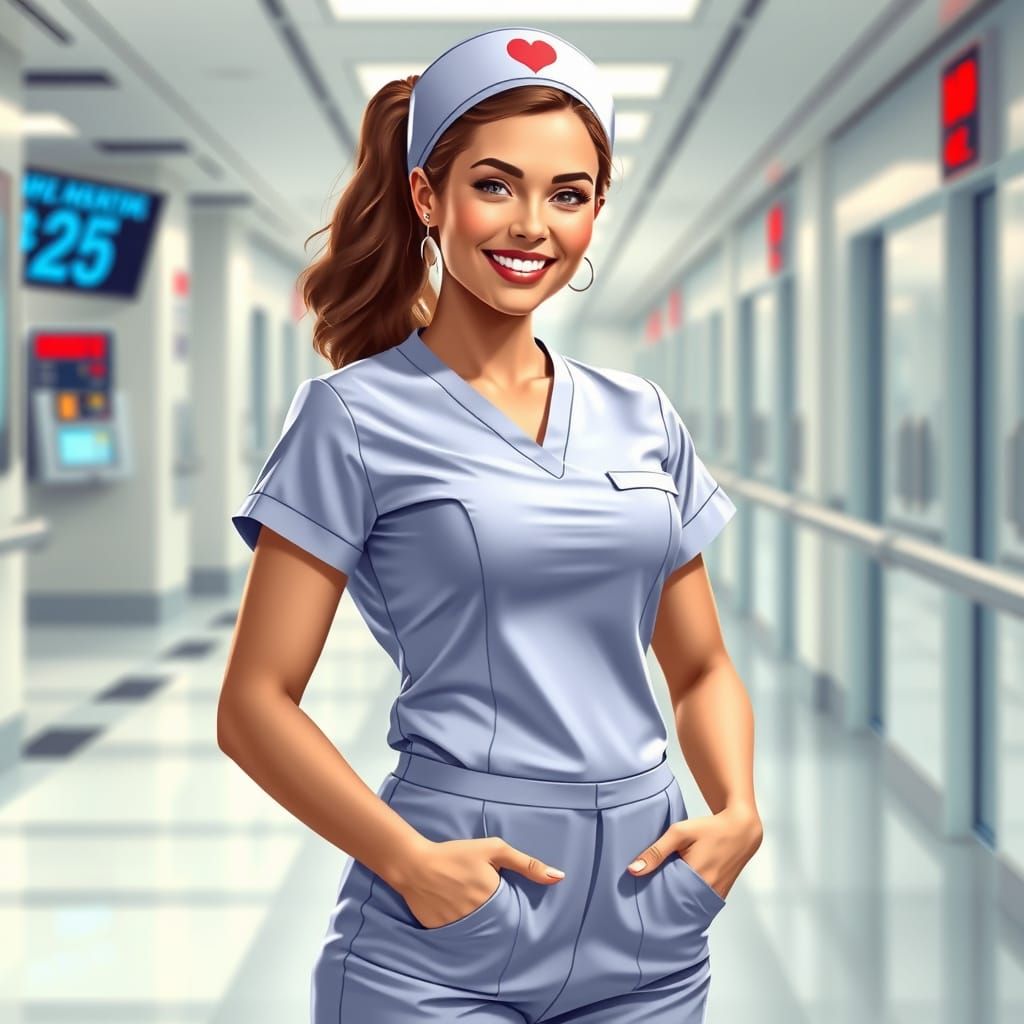 Elegant Nurse in Futuristic Hospital Setting