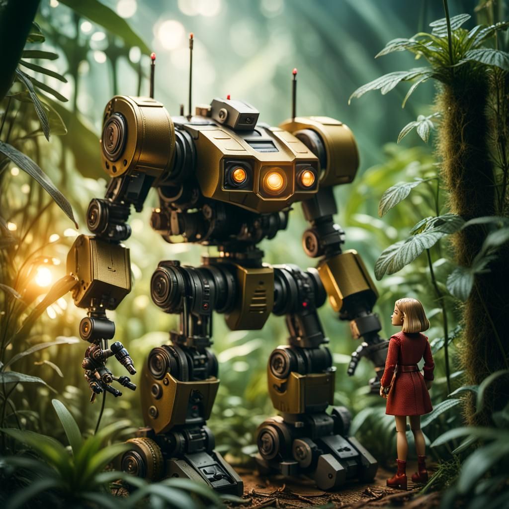 Miniature Plastic Battle: Woman Doll vs Robot