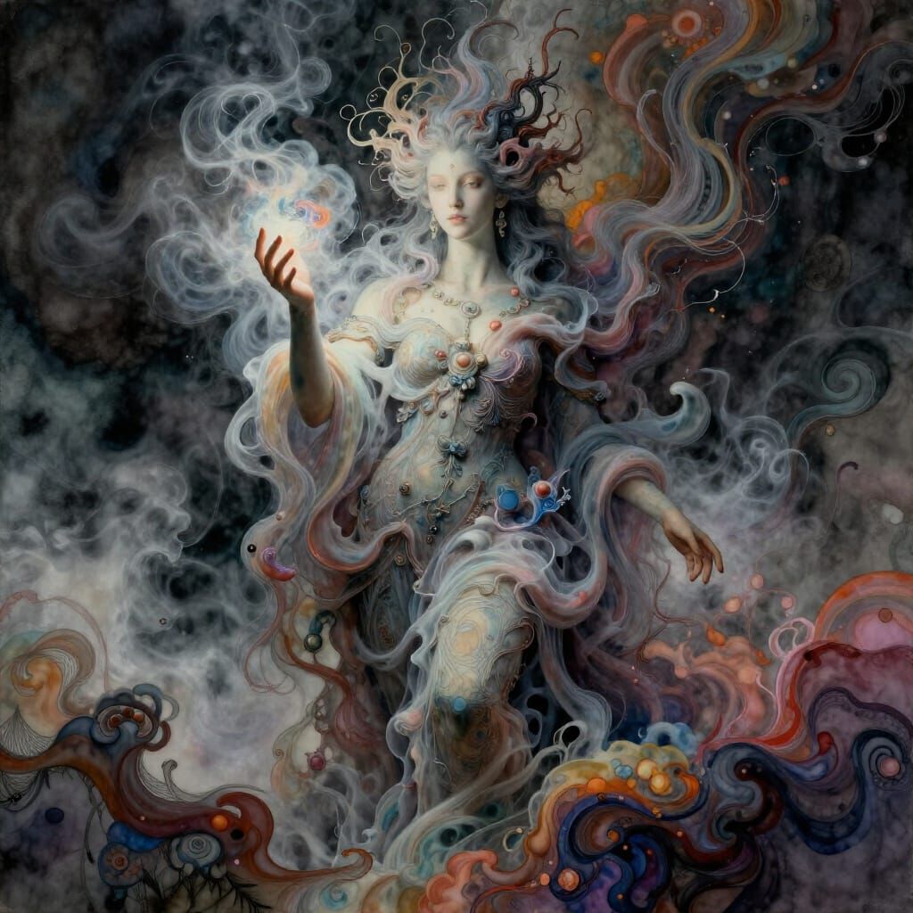 Mystical Being Wreathed in Mist and Ink