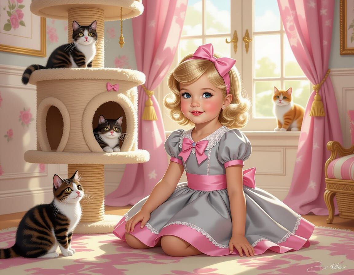 Girl with Cats, Pin-Up Illustration