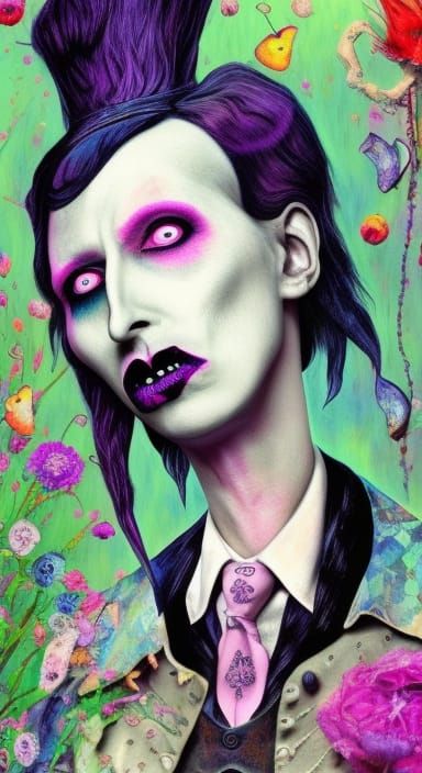 Gothic Alice in Wonderland Portrait Illustration