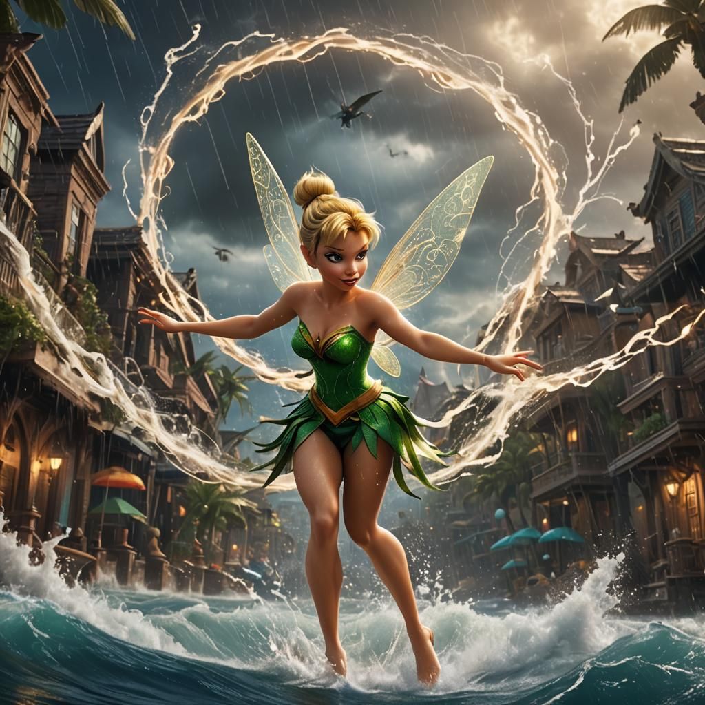 Tinkerbell Harnessing Hurricane Power: Fantasy Concept Art