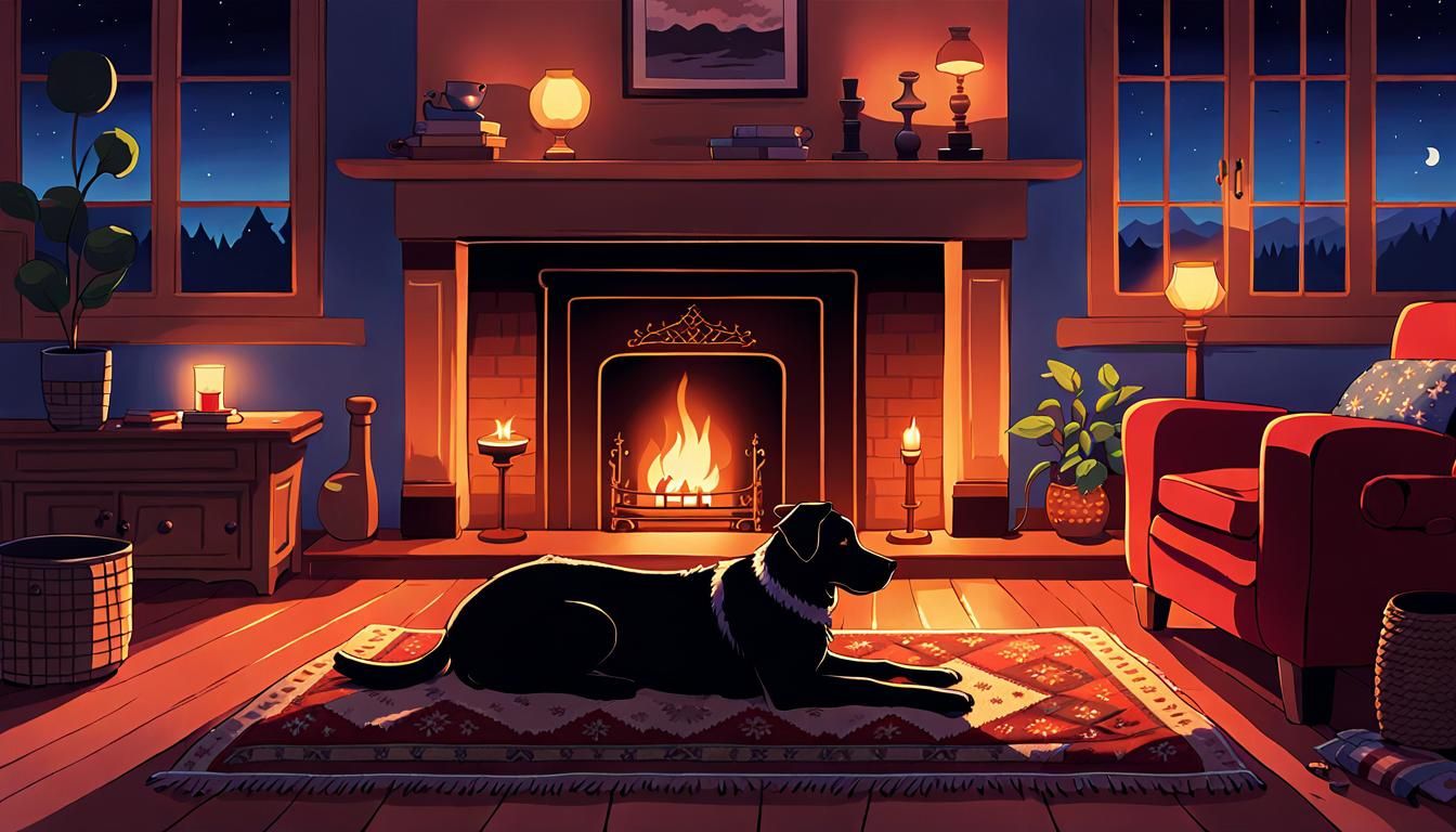 Cozy Fireplace Scene in Ghibli Anime Style