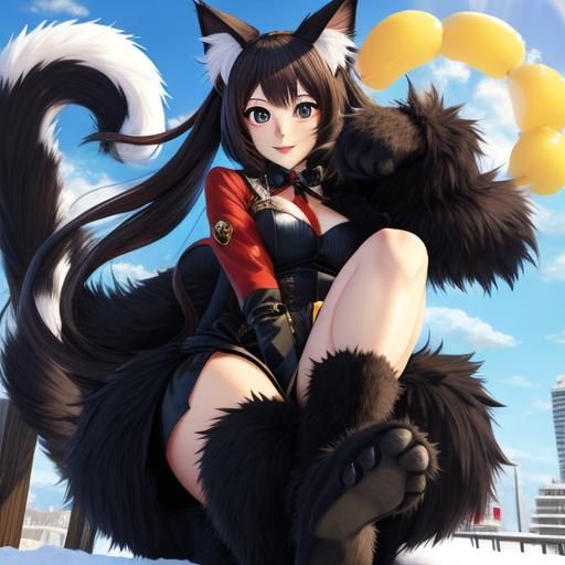 Anime Catgirl with Furry Paws