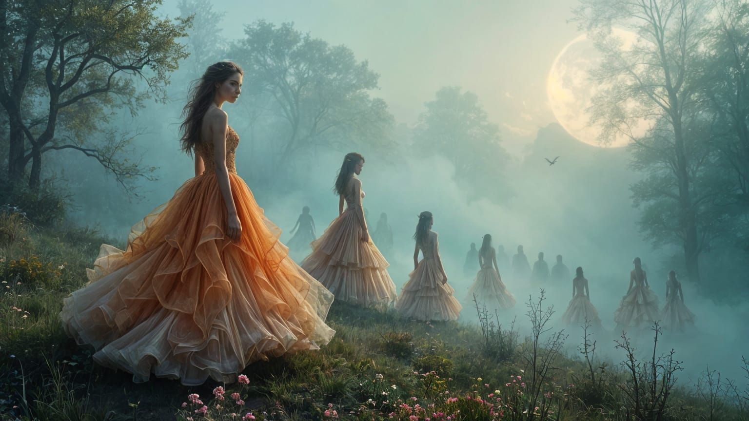 Ethereal Fashion Sketches in Dramatic Dresses, Inspired by T...