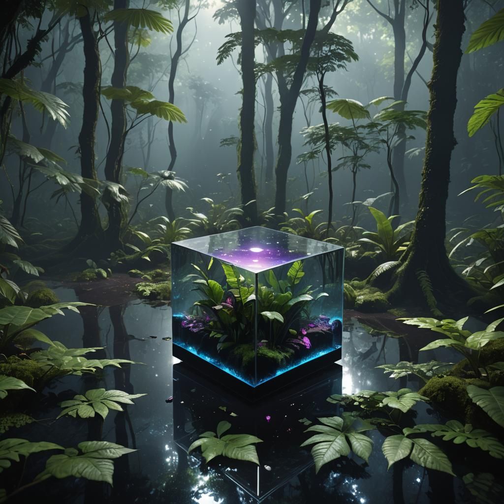 Glass Cube in Rainforest: 3D Matte Painting